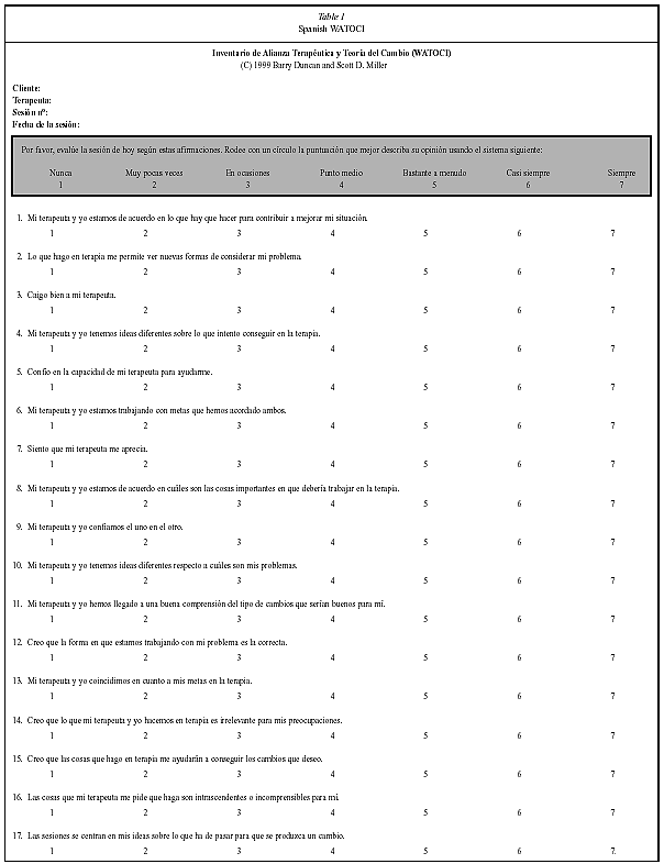 psicothema psychometric properties of the spanish version of the working alliance inventory short form